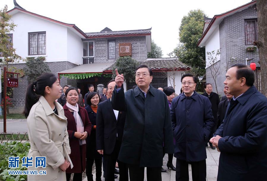 這是11月22日，張德江來到成都郫縣青杠樹村，了解村民委員會工作情況。 新華社記者 劉衛(wèi)兵 攝 