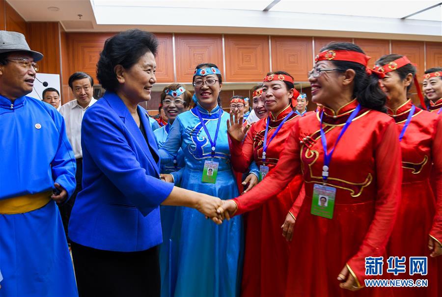 8月9日，中共中央政治局委員、國務(wù)院副總理、中央代表團(tuán)副團(tuán)長(zhǎng)劉延?xùn)|率中央代表團(tuán)二分團(tuán)到赤峰看望慰問各族干部群眾。這是劉延?xùn)|在赤峰市群眾藝術(shù)館和群眾親切交談。新華社記者 連振 攝