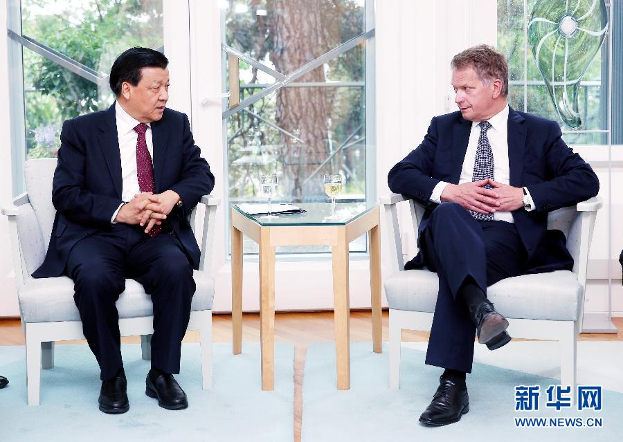 6月12日，中共中央政治局常委、中央書記處書記劉云山在赫爾辛基會見芬蘭總統(tǒng)尼尼斯特。 新華社記者姚大偉攝 