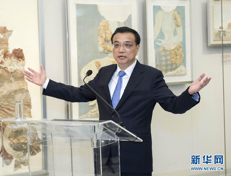 6月21日，國(guó)務(wù)院總理李克強(qiáng)與希臘總理薩馬拉斯共同出席希臘伊拉克利翁博物館新館開(kāi)館儀式并發(fā)表講話。 新華社記者 王曄 攝