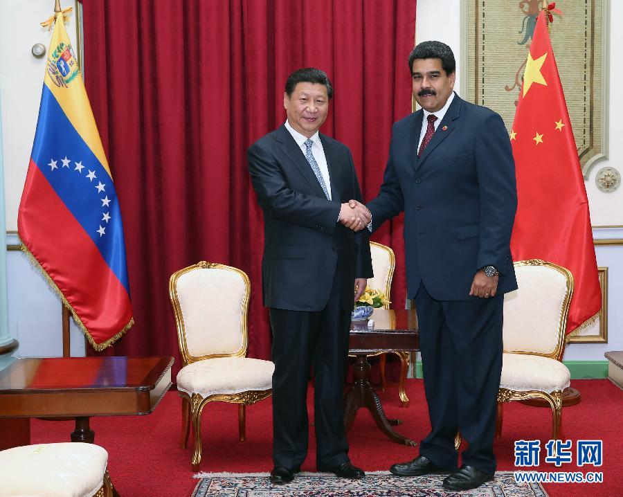 當?shù)貢r間7月20日，國家主席習近平在加拉加斯同委內(nèi)瑞拉總統(tǒng)馬杜羅舉行會談。 新華社記者蘭紅光攝 