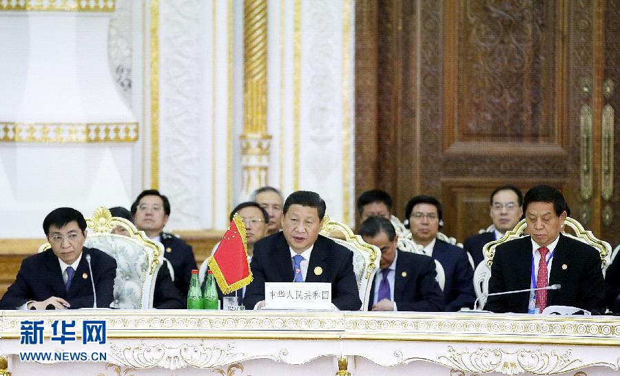 9月12日，上海合作組織成員國元首理事會第十四次會議在塔吉克斯坦首都杜尚別舉行。國家主席習近平出席會議并發(fā)表重要講話。新華社記者鞠鵬攝 