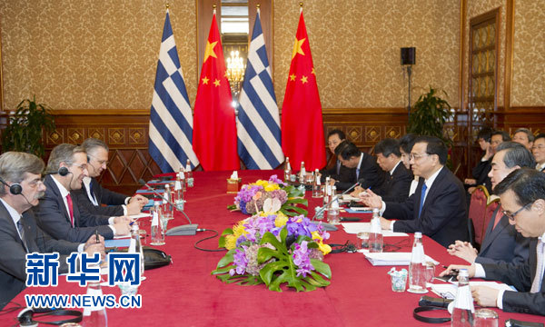 10月16日，中國國務院總理李克強在意大利米蘭會見希臘總理薩馬拉斯。 新華社記者 謝環(huán)馳 攝