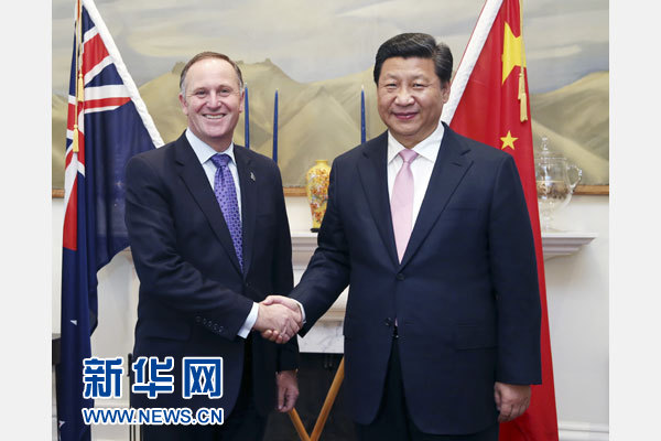 11月20日，國(guó)家主席習(xí)近平在惠靈頓同新西蘭總理約翰·基舉行會(huì)談。 新華社記者 姚大偉 攝
