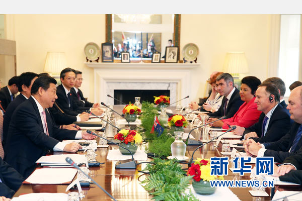 11月20日，中國(guó)國(guó)家主席習(xí)近平在惠靈頓同新西蘭總理約翰·基舉行會(huì)談。 新華社記者 馬占成 攝