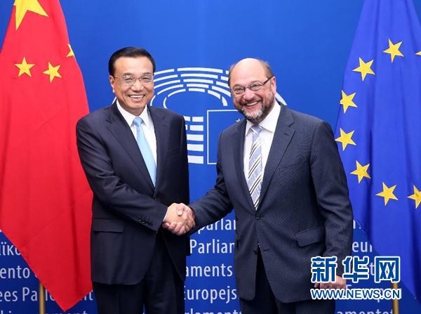 當(dāng)?shù)貢r間6月29日上午，國務(wù)院總理李克強在布魯塞爾會見歐洲議會議長舒爾茨。 新華社記者 龐興雷 攝