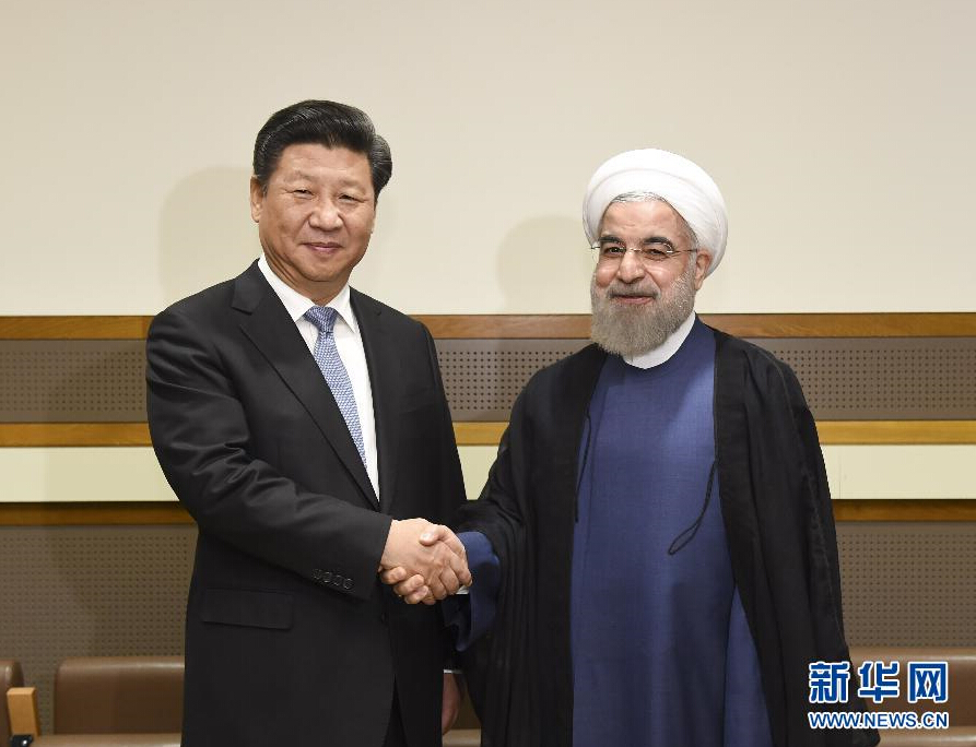9月28日，國(guó)家主席習(xí)近平在紐約會(huì)見伊朗總統(tǒng)魯哈尼。 新華社記者李學(xué)仁 攝