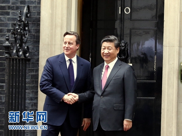 10月21日，國家主席習(xí)近平在倫敦唐寧街首相府同英國首相卡梅倫舉行會談。 新華社記者 鞠鵬 攝 