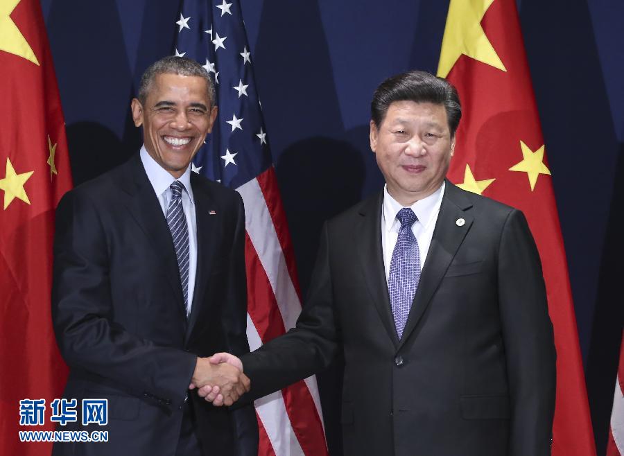 11月30日，中國國家主席習近平在巴黎會見美國總統(tǒng)奧巴馬。新華社記者蘭紅光攝