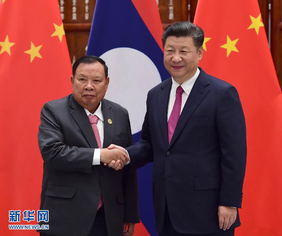 9月2日，國家主席習近平在杭州會見老撾國家主席本揚。新華社記者張鐸攝