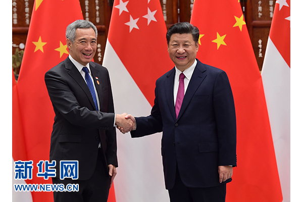 9月2日，國家主席習(xí)近平在杭州會(huì)見新加坡總理李顯龍。新華社記者張鐸攝