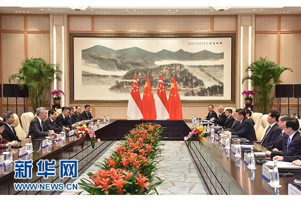 9月2日，國家主席習(xí)近平在杭州會(huì)見新加坡總理李顯龍。新華社記者張鐸攝