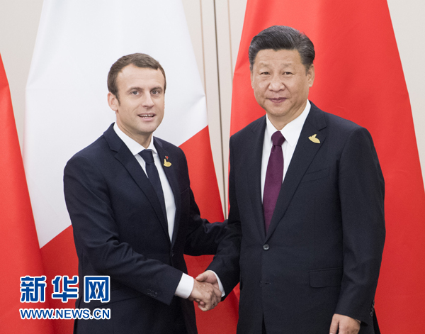 7月8日，國家主席習(xí)近平在漢堡會(huì)見法國總統(tǒng)馬克龍。新華社記者 李學(xué)仁 攝
