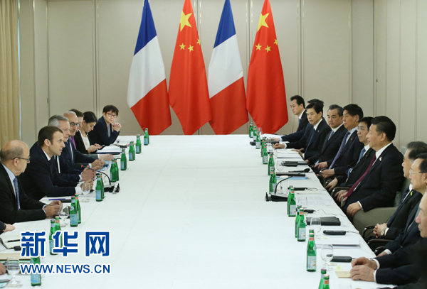 7月8日，國家主席習(xí)近平在漢堡會(huì)見法國總統(tǒng)馬克龍。新華社記者 姚大偉 攝