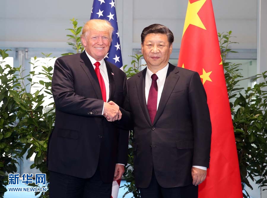 7月8日，國(guó)家主席習(xí)近平在二十國(guó)集團(tuán)領(lǐng)導(dǎo)人漢堡峰會(huì)閉幕后會(huì)見(jiàn)美國(guó)總統(tǒng)特朗普，就中美關(guān)系及共同關(guān)心的重大國(guó)際和地區(qū)問(wèn)題深入交換意見(jiàn)。新華社記者 姚大偉 攝